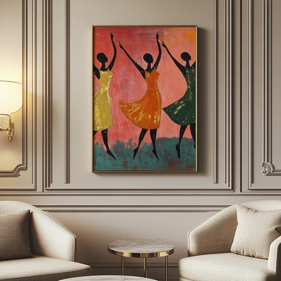 Dancing Women Art Print Black Ethnic Home Decor