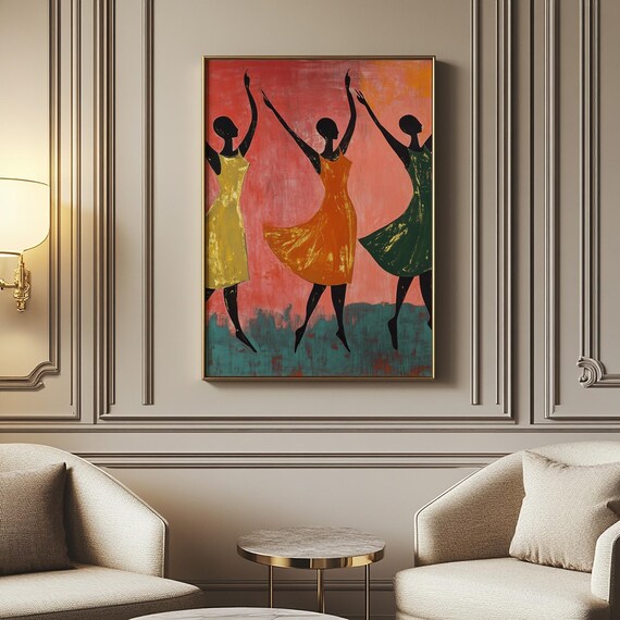 Dancing Women Silhouettes Colorful Joyful Modern Painting Poster