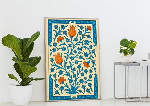 Iznik Ottoman Tile Panel Orange Tulip Floral Pattern Art Poster