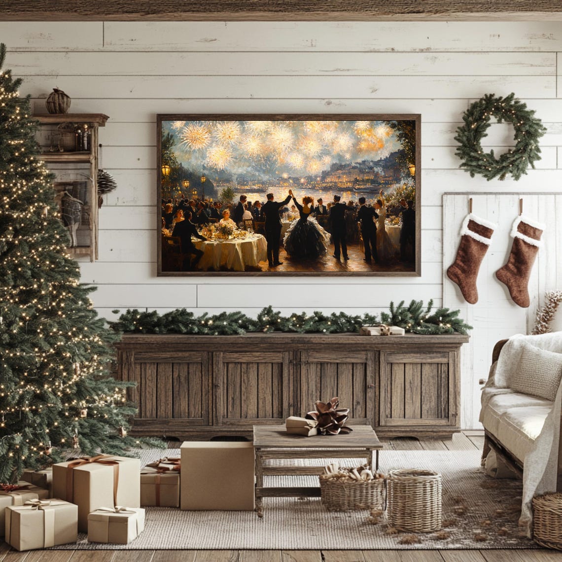 New Year Party Tv Art New Year Frame Tv Art Fireworks Tv Art Frame New Year Holiday Decor Vintage New Years Eve Art Tv - Image 3