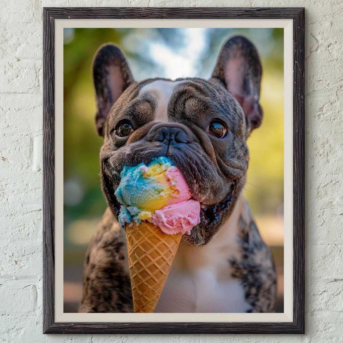 French Bulldog Eating Ice Cream Cone, Funny Dog Lover Poster