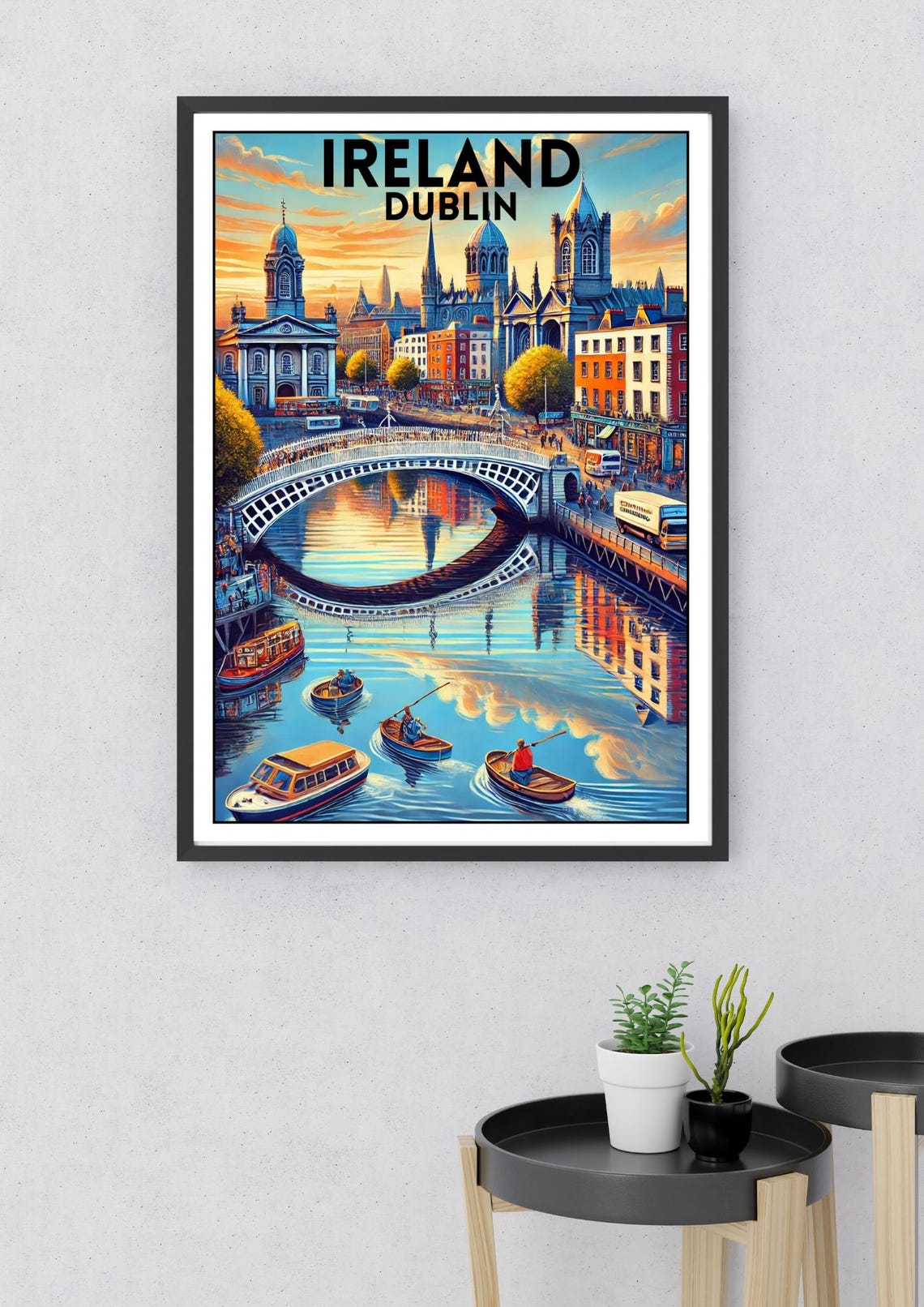 Dublin Ireland Hapenny Bridge River Liffey City Sunset Travel Poster - Image 2
