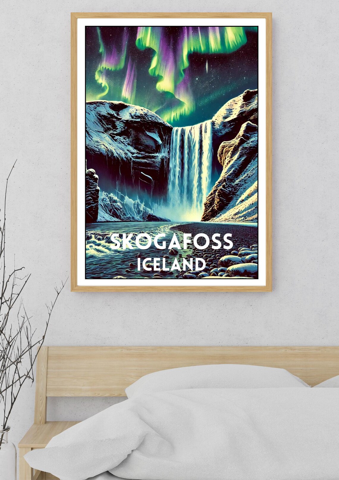 Skogafoss Iceland Northern Lights Aurora Night Waterfall Travel Poster - Image 5