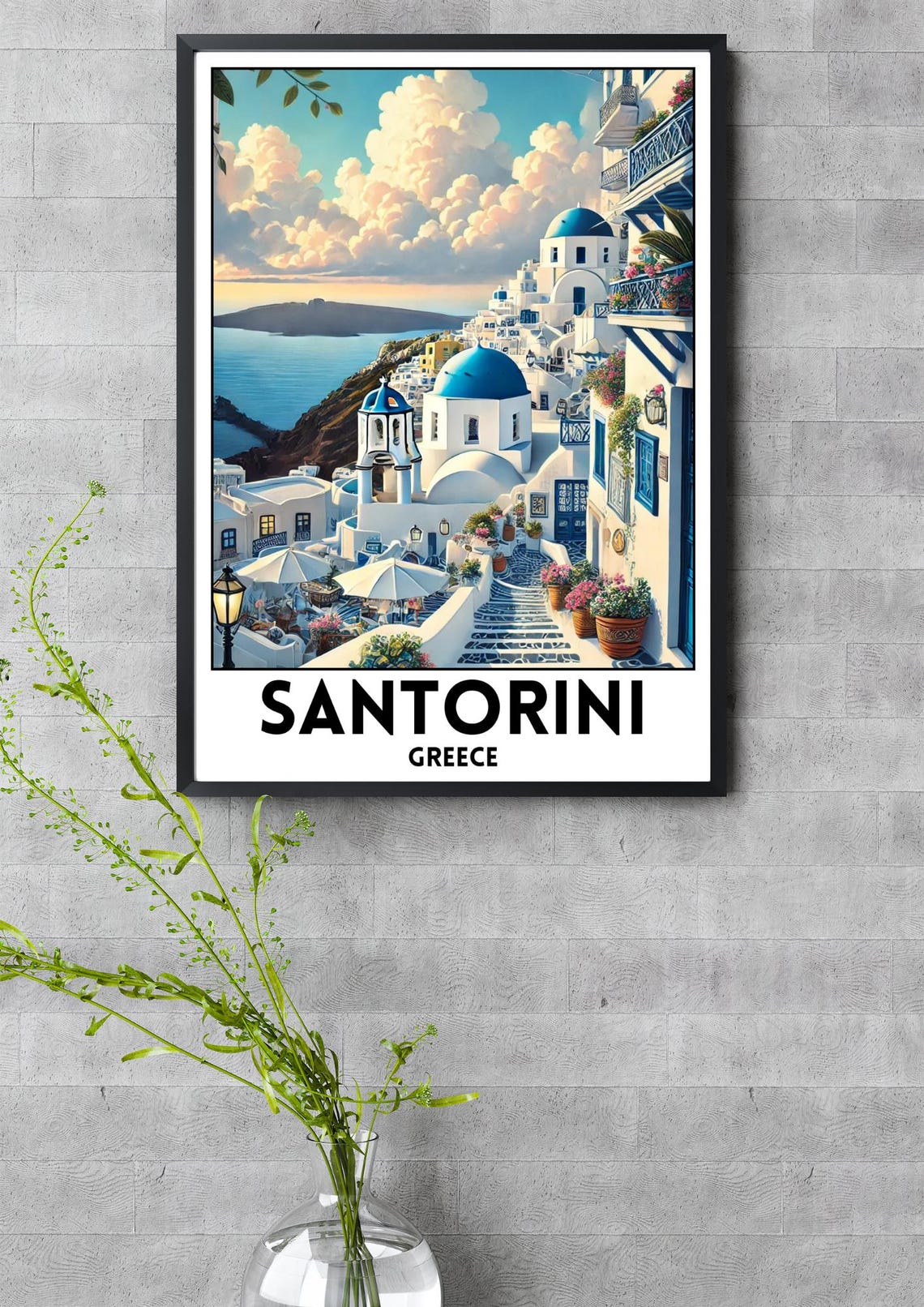 Santorini Greece Blue Dome White Village Aegean Island Travel Poster - Image 3