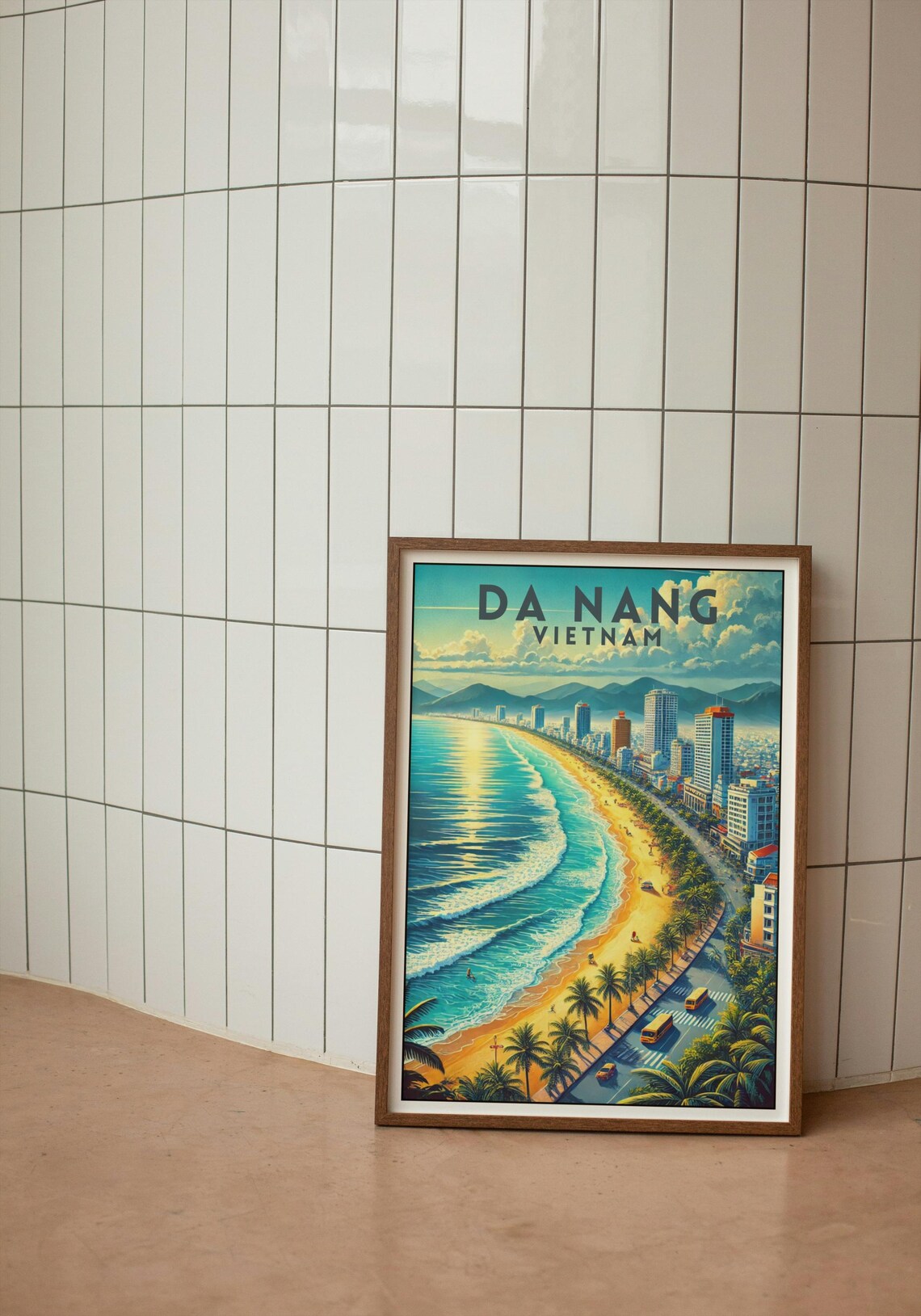 Da Nang Vietnam Golden Beach City Skyline Vintage Travel Poster - Image 3