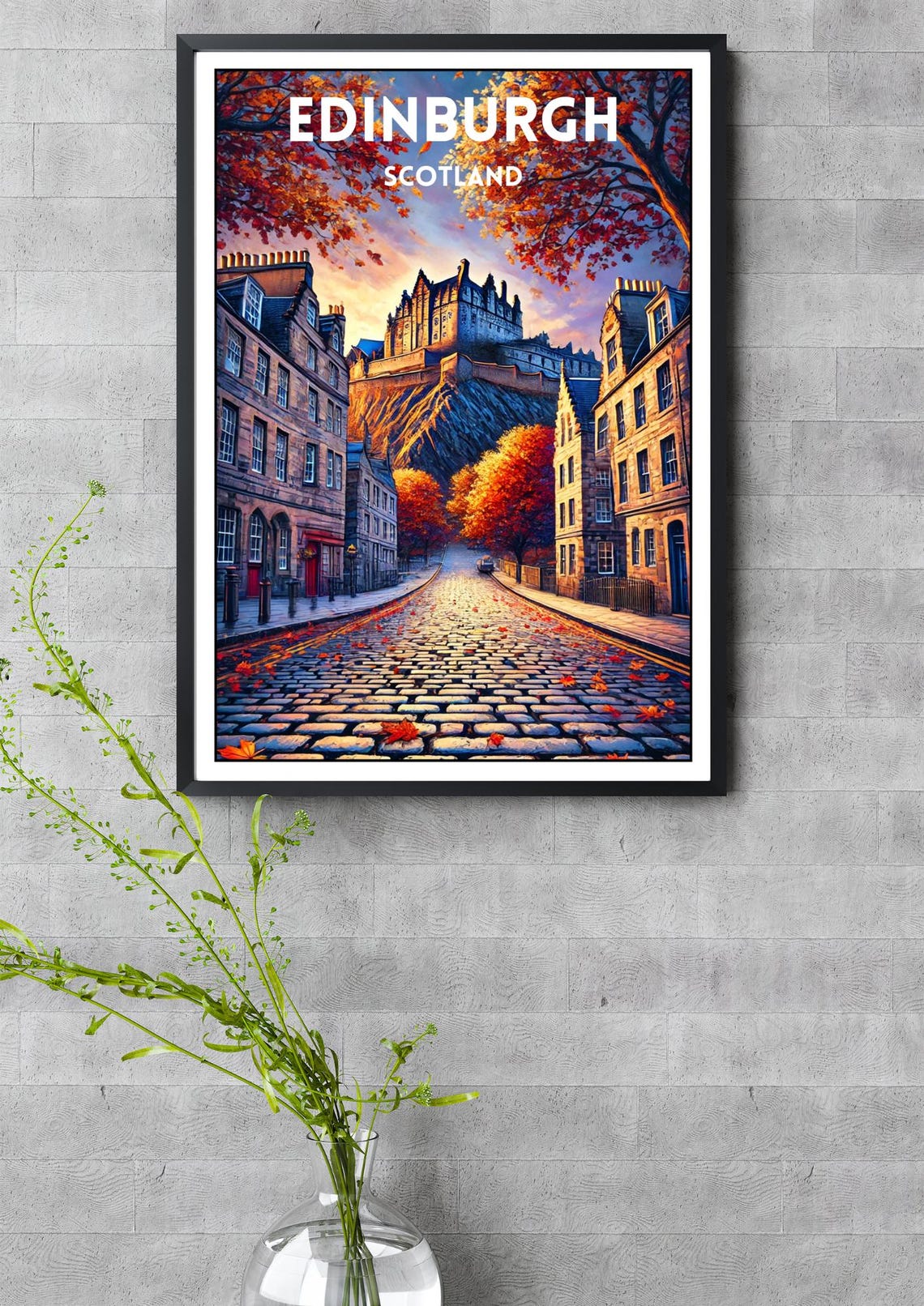 Edinburgh Scotland Castle Cobblestone Autumn Vintage Travel Poster - Image 3