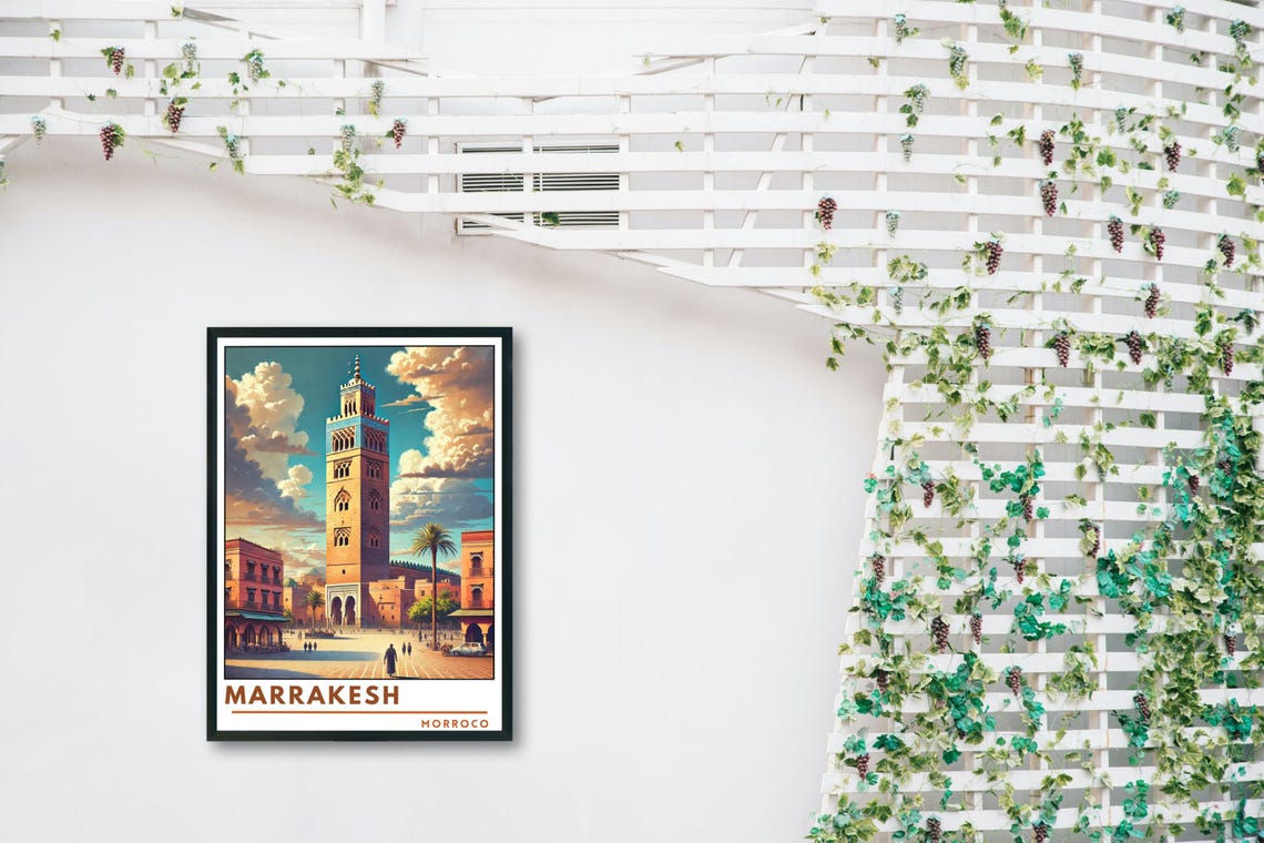 Marrakesh Morocco Koutoubia Mosque Medina Square Vintage Poster - Image 5