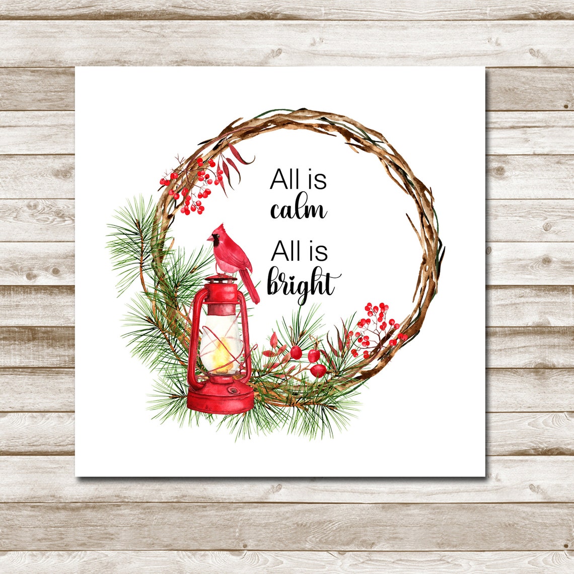 All Is Calm All Is Bright Cardinal Lantern Square Christmas Wall Art - Image 4