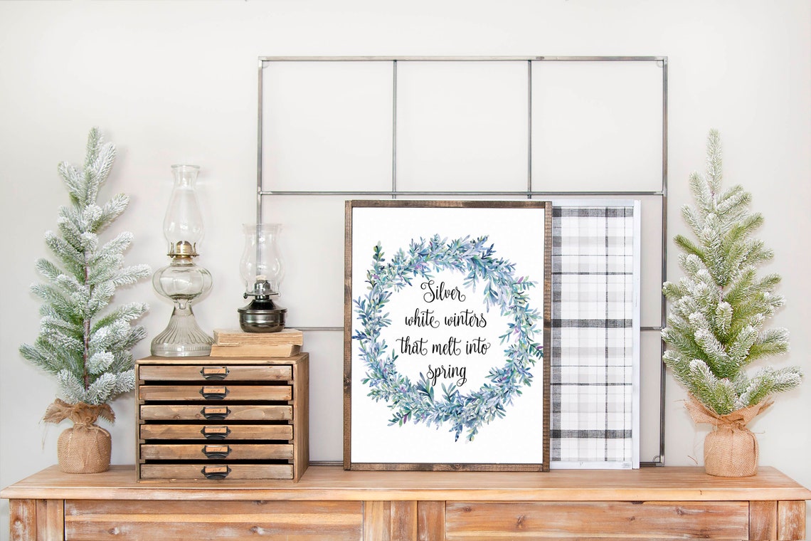 Silver White Winters That Melt Into Spring Frosty Wreath Poster - Image 8
