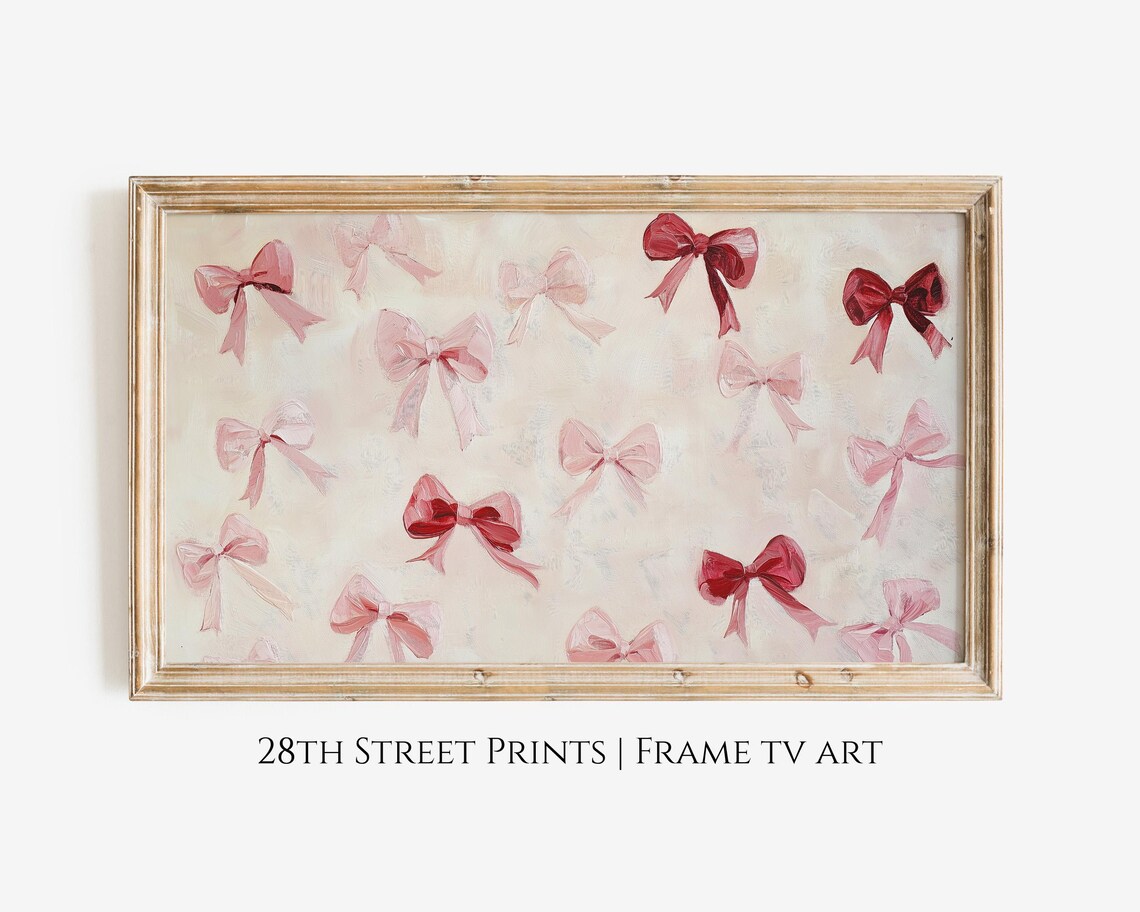 Coquette Pink Red Bow Oil Painting Trendy Girly Nursery Poster