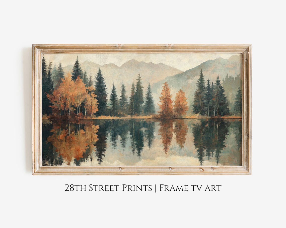 Autumn Mountain Lake Orange Trees Mirror Reflection Fall Colors Poster