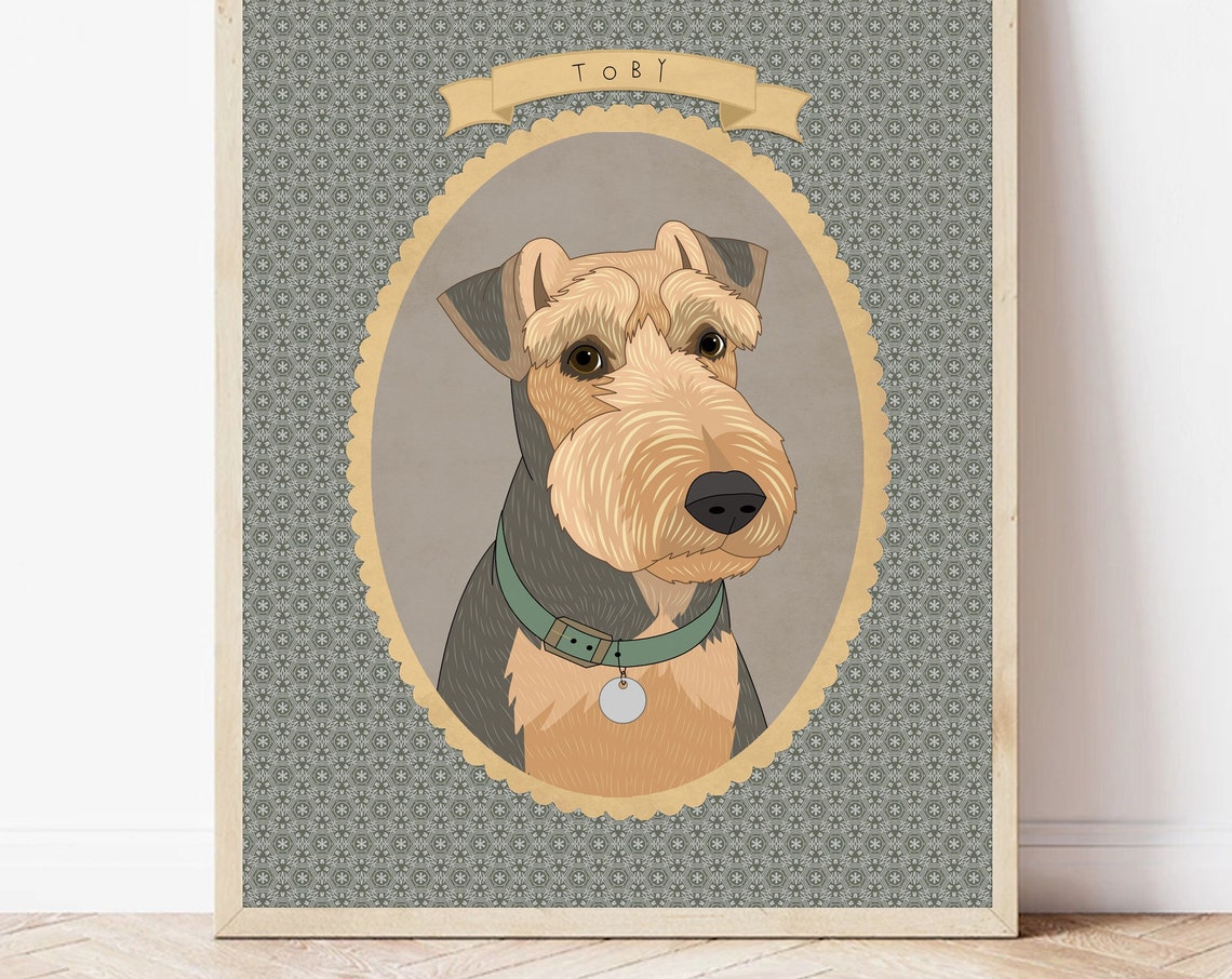 Toby Wire Haired Terrier Vintage Patterned Named Portrait Poster