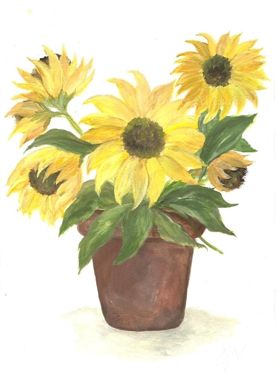 Sunflowers in Terracotta Clay Pot Framed Watercolor Floral Poster - Image 4