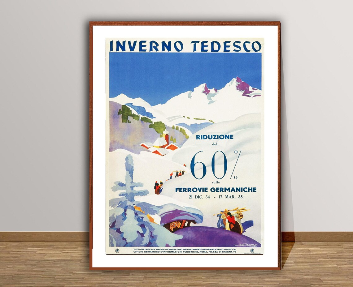 Inverno Tedesco German Winter Ski Rail Offer Vintage Travel Poster - Image 2