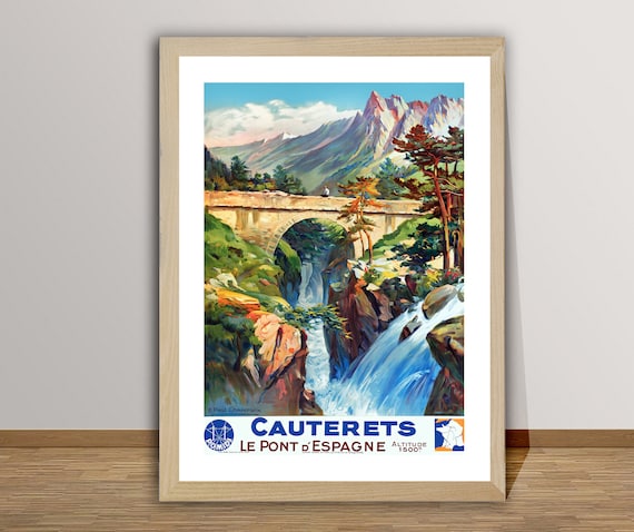 Cauterets Le Pont Despagne France Vintage Travel Poster