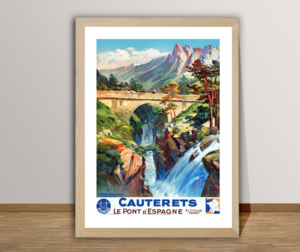 Cauterets Le Pont Despagne France Vintage Travel Poster