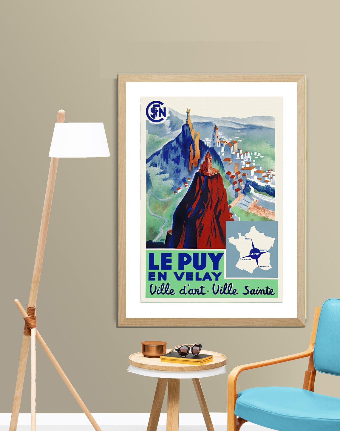 Le Puy En Velay SNCF Rock Chapel Map Art Deco French Travel Poster - Image 2