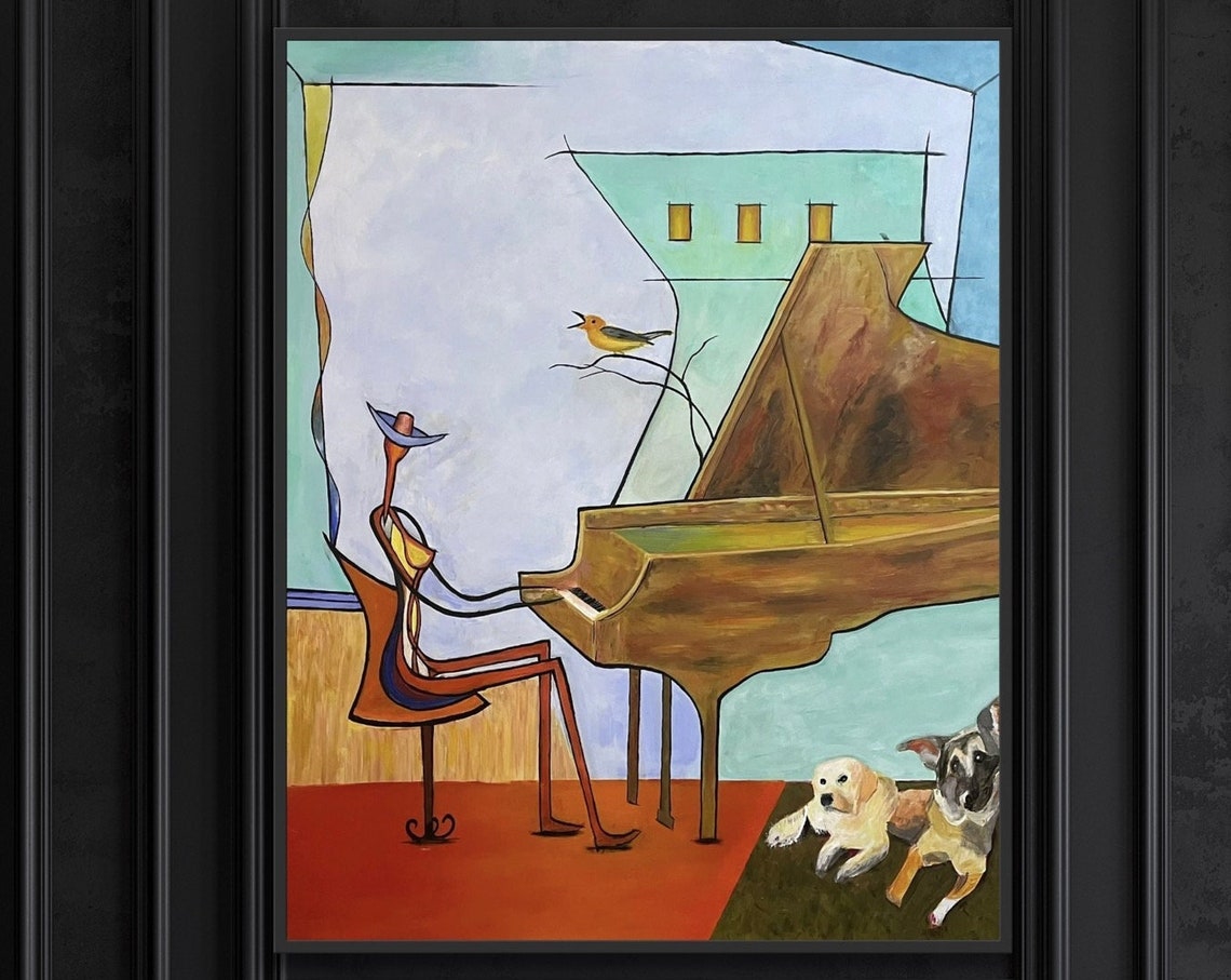 Abstract Piano Oil Painting Music Room Art Modern Oil Painting Of Abstract Figure Pet Portrait Dog Portrait - Image 4