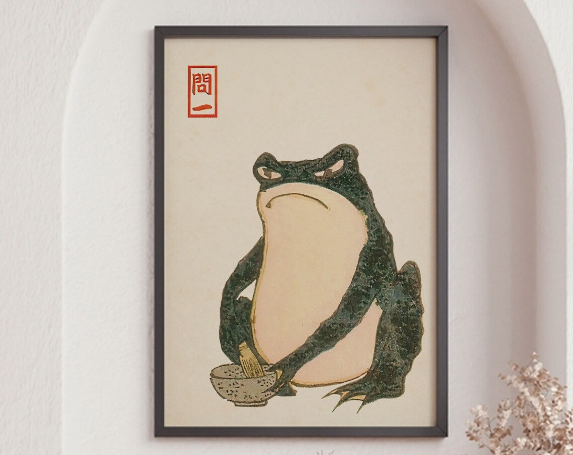 Vintage Green Frog Funny Animal Wall Art Print