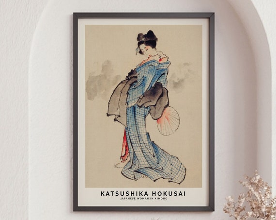 Katsushika Hokusai Art Print Japanese Woman In Kimono Vintage Japanese Wall Decor Japanese Poster Ukiyo E Prints