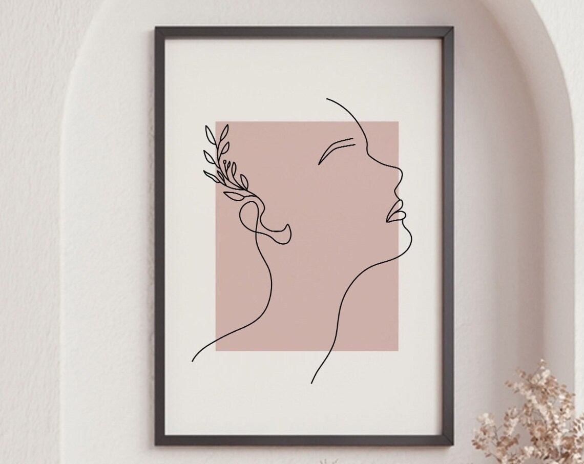 Woman Face Line Drawing Boho Abstract Feminine Profile Minimalist Art Print