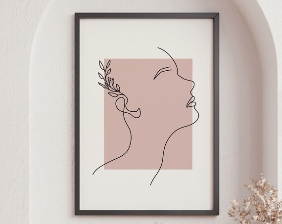 Woman Face Line Drawing Boho Abstract Feminine Profile Minimalist Art Print