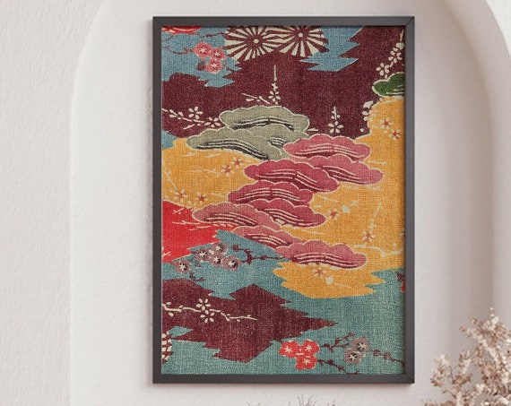 Vintage Plum and Chrysanthemum Pattern Art Print