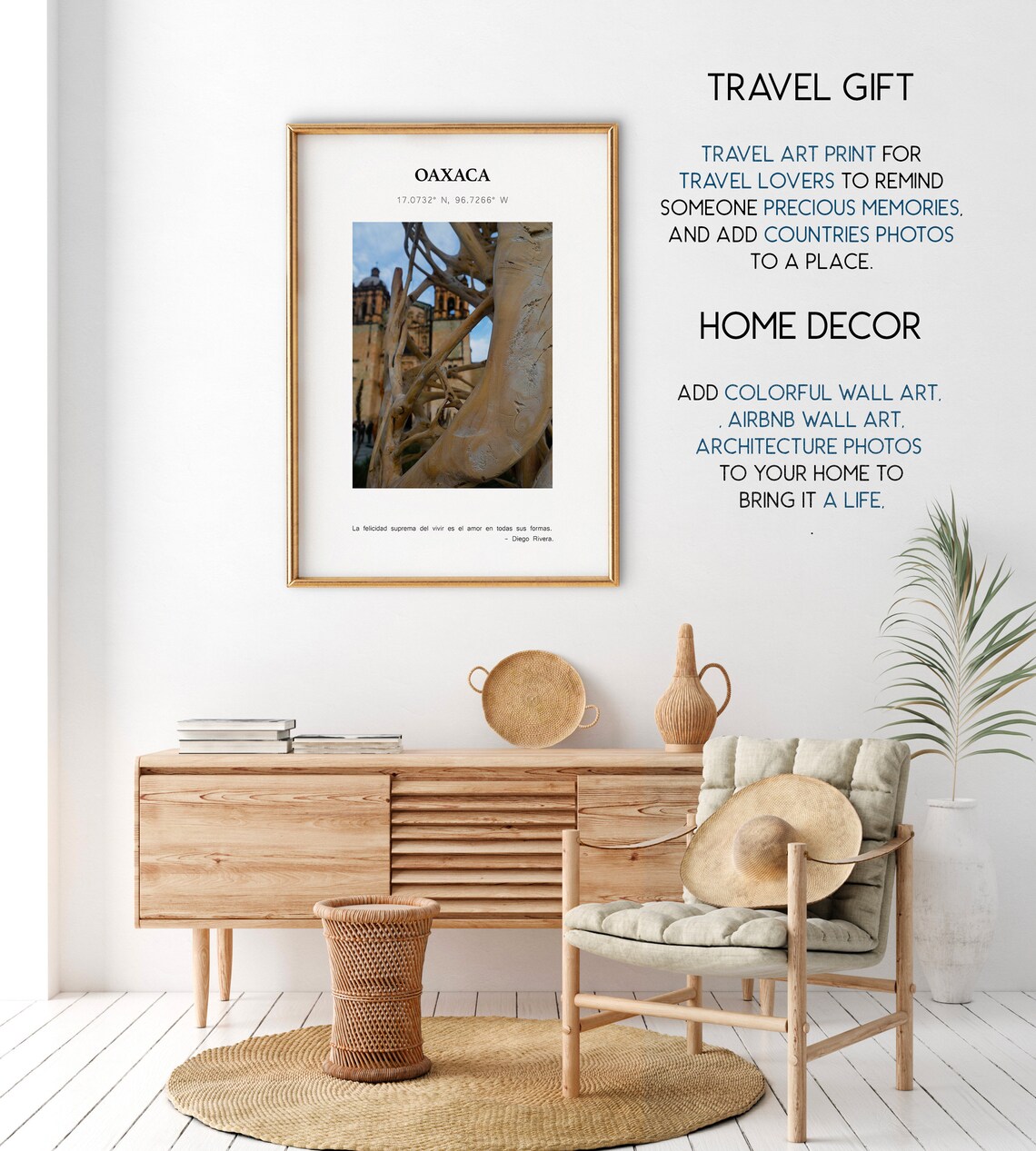 Oaxaca Mexico Gnarled Tree Church Diego Rivera Travel Quote Poster - Image 2
