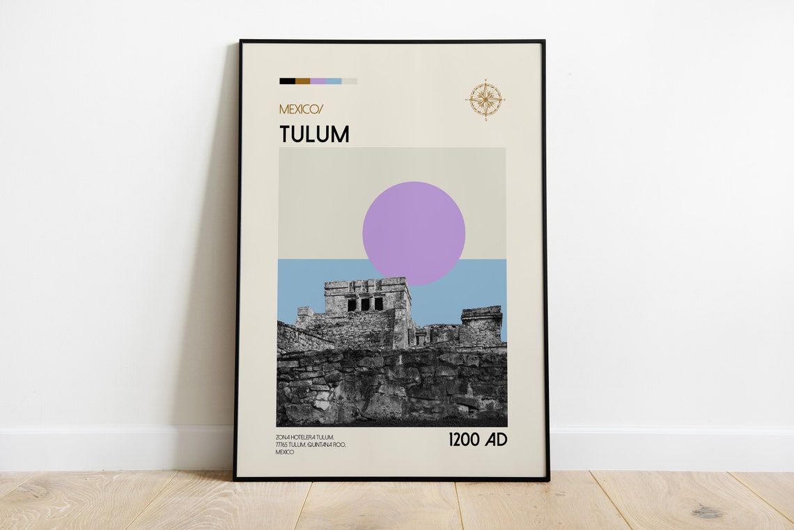 Tulum Mexico Retro Mayan Ruins Vintage Travel Poster 1200 AD