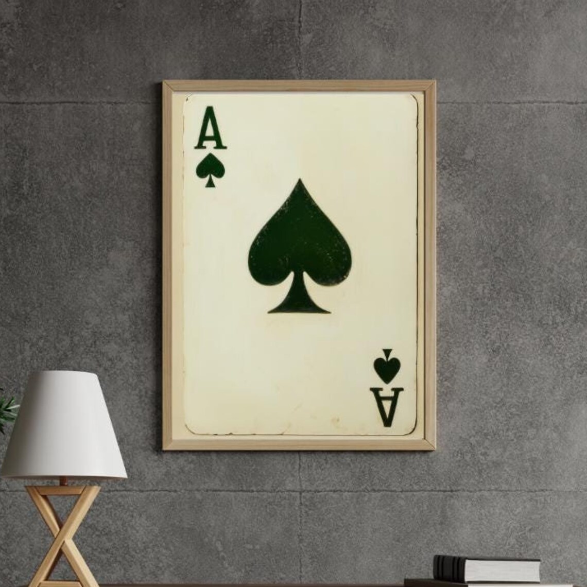 Green Ace Of Spades Vintage Playing Card Minimalist Retro Poster