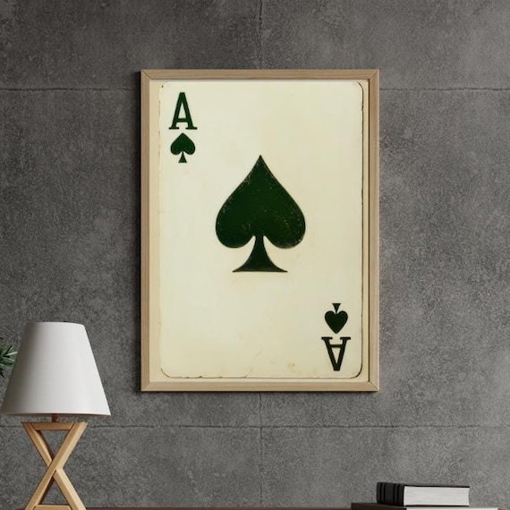 Green Ace Of Spades Vintage Playing Card Minimalist Retro Poster
