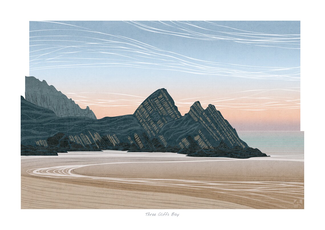 Three Cliffs Bay Gower Wales Travel Poster - Image 2