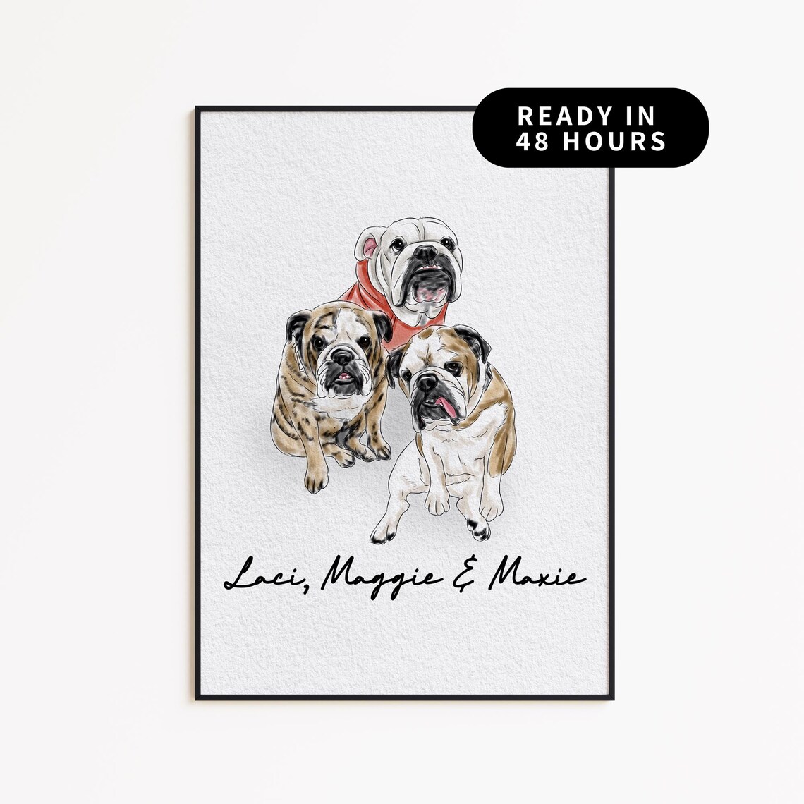 Custom Watercolor Dog and Cat Portrait, Personalized Print