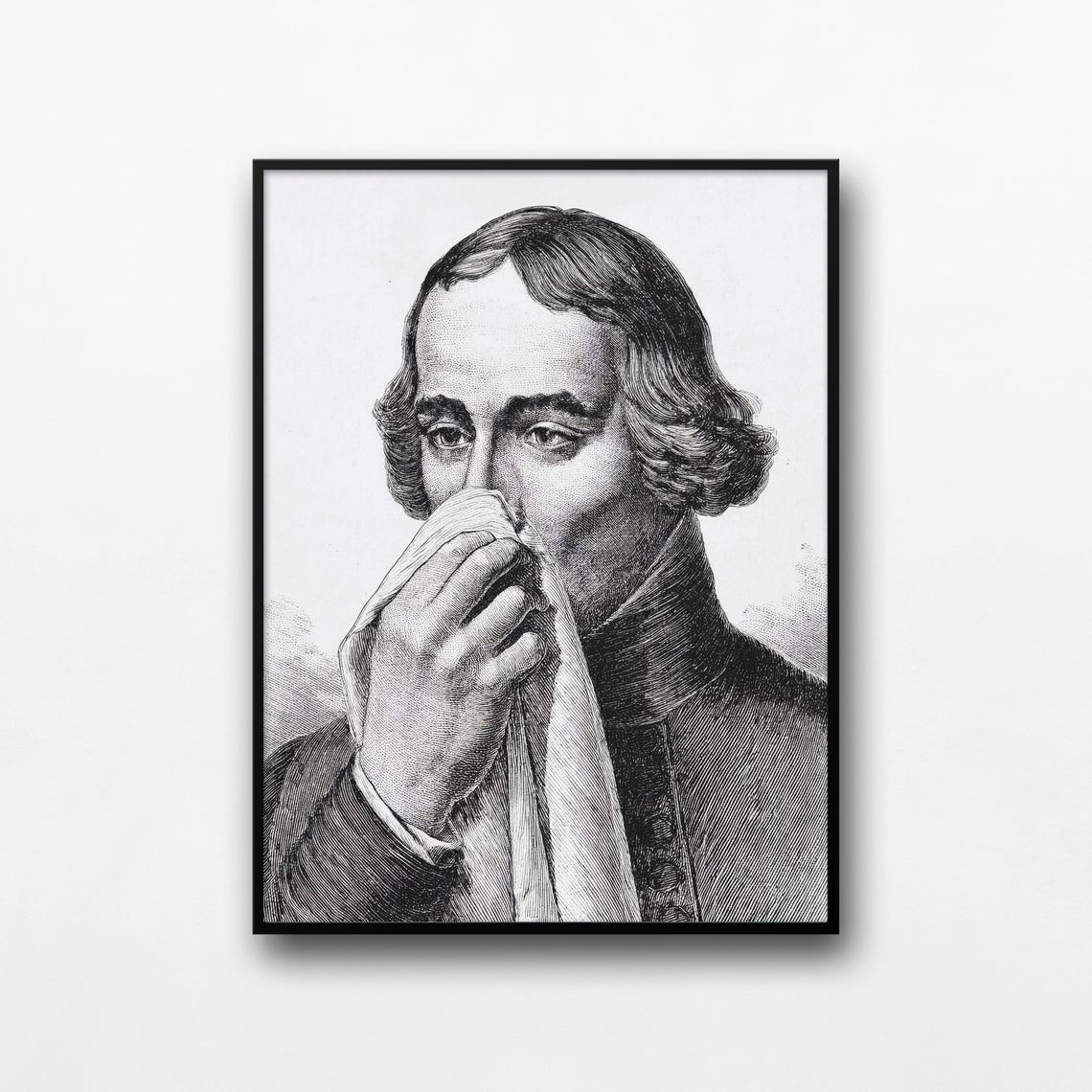 Funny Bathroom Man Blowing Nose Vintage Engraving Style Poster