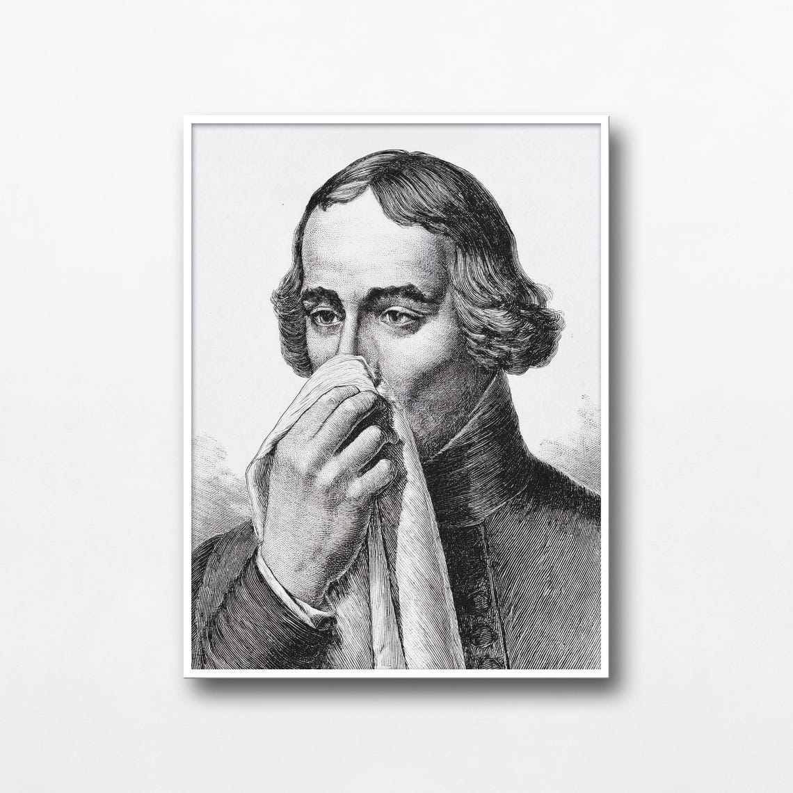 Funny Bathroom Man Blowing Nose Vintage Engraving Style Poster - Image 3