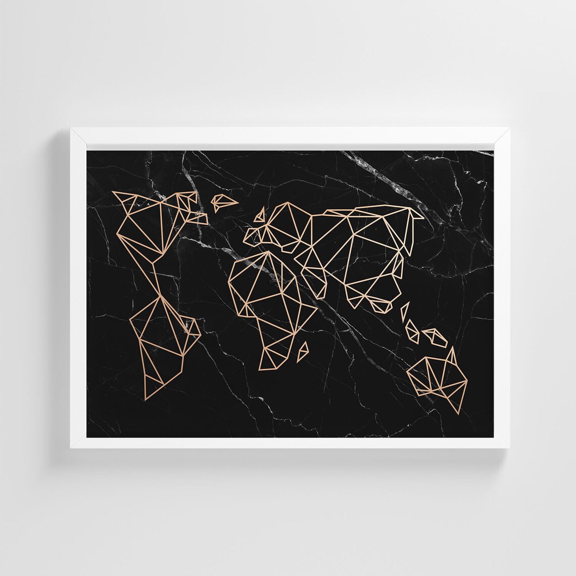 Black Marble Geometric World Map, Stylish Home Decor