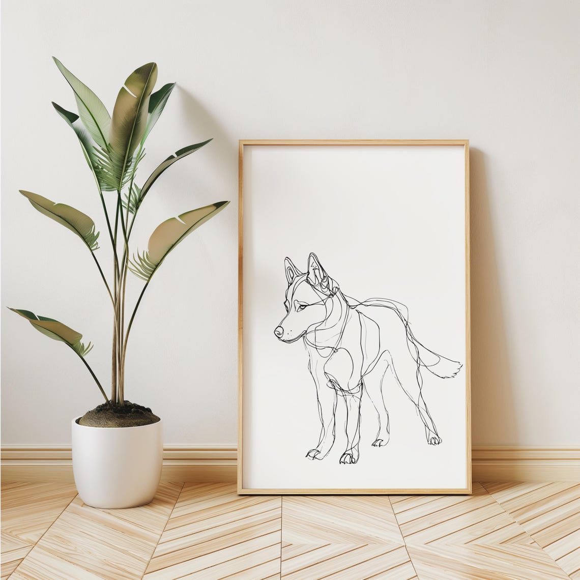 Siberian Husky Standing Minimal Line Drawing Poster Wolf Dog Art