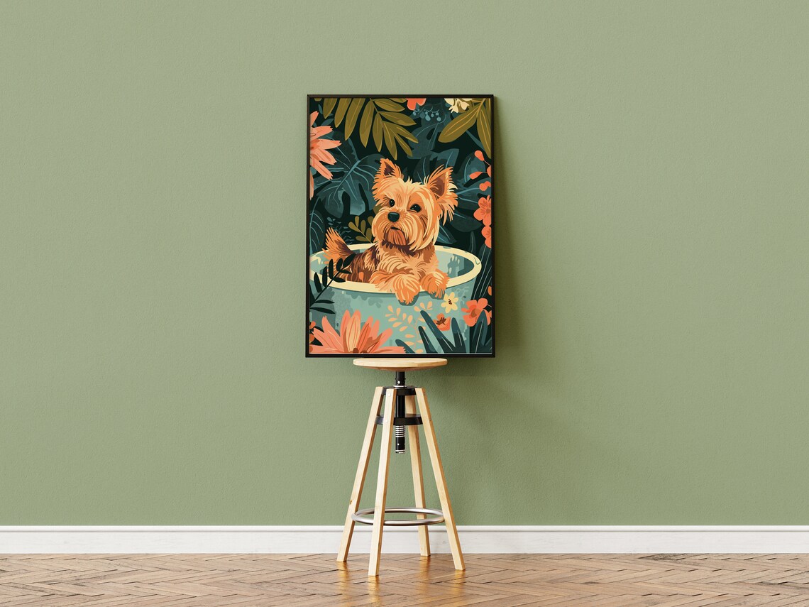 Yorkie Wall Art, Boho Tropical Botanical Poster - Image 3
