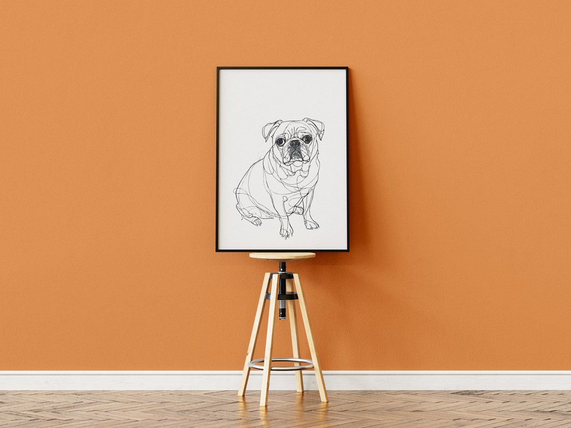 Pug Sitting Facing Viewer Loose Ink Sketch Minimal Funny Dog Poster - Image 2