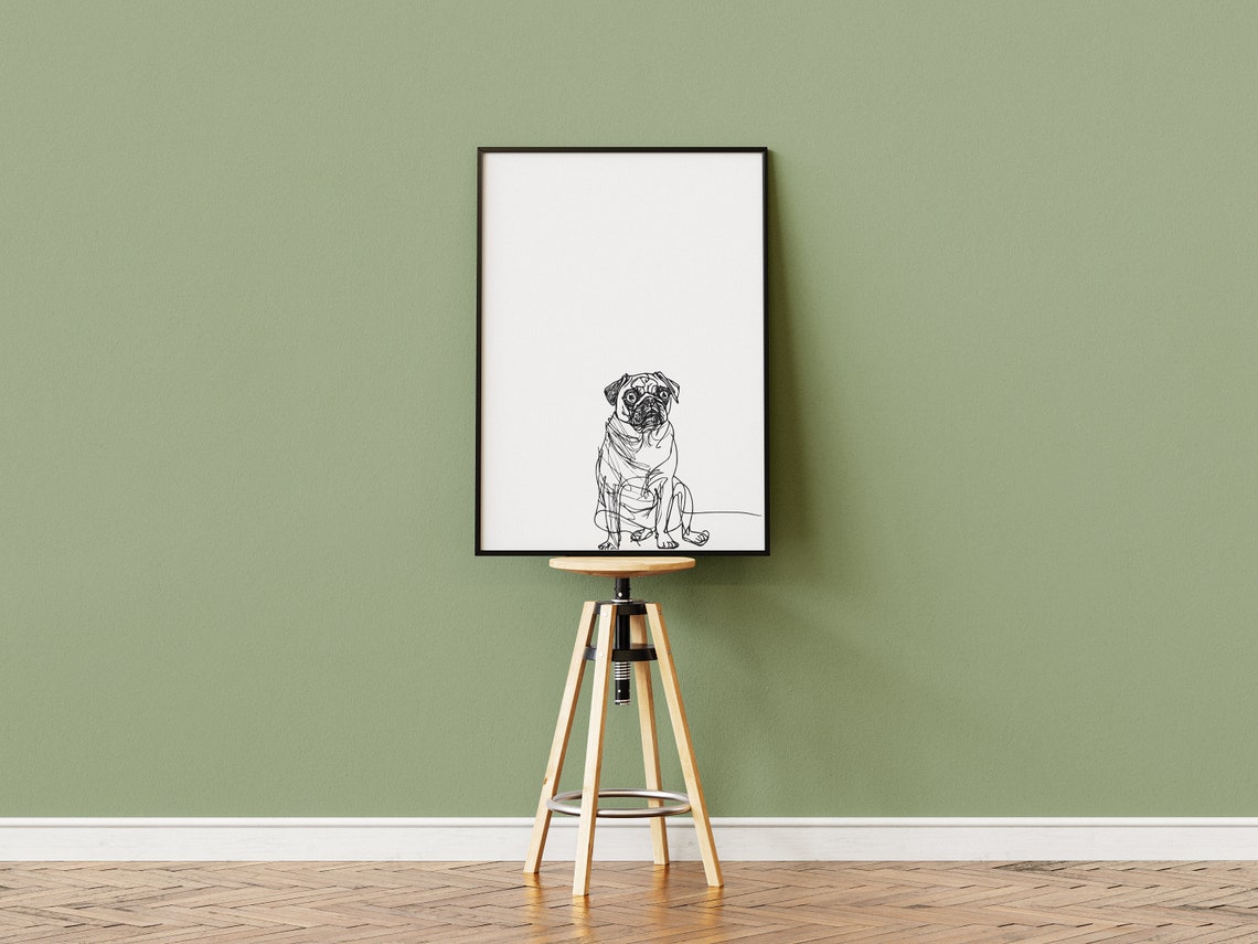Sitting Pug Sketch Portrait Minimal Ink Line Drawing Dog Art Poster - Image 2