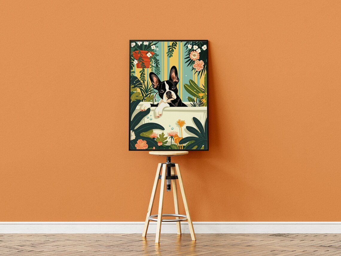 Boston Terrier Jungle Bathtub Botanical Poster - Image 3