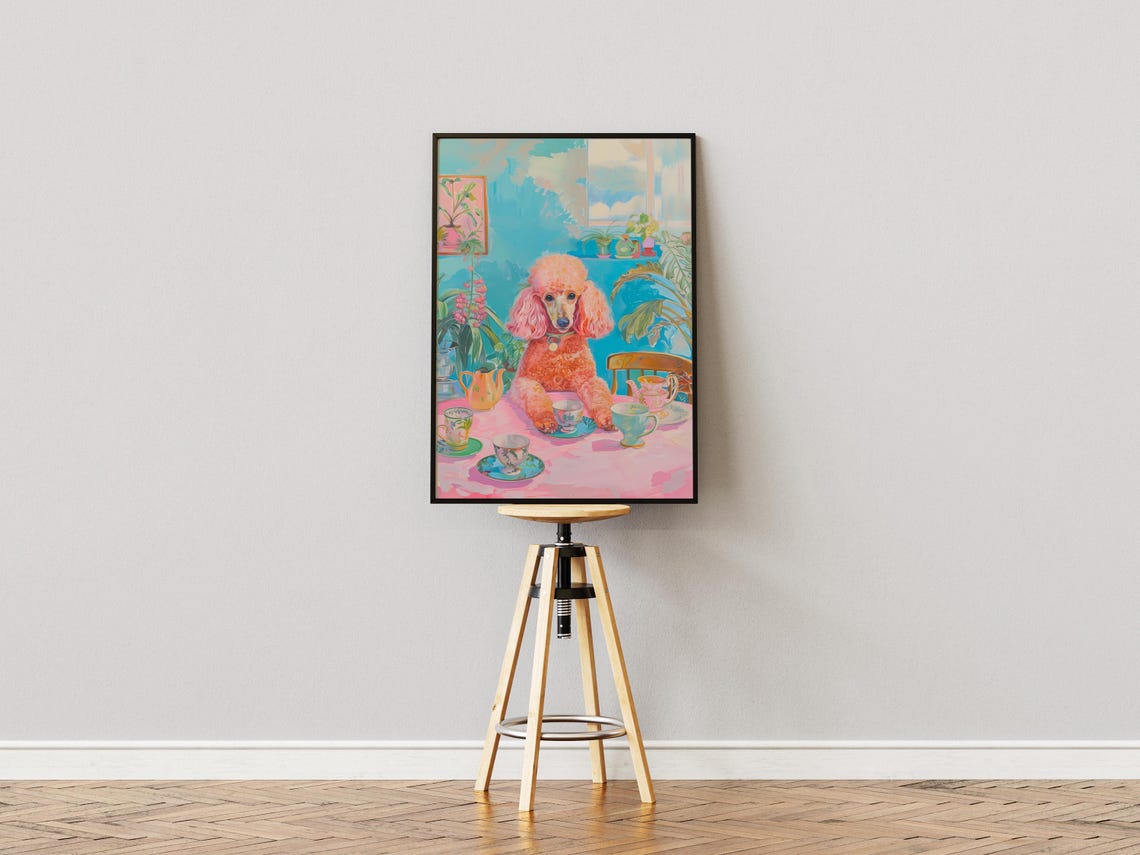 Pink Poodle Tea Party Teacups Retro Kitchen Sunny Dog Poster - Image 3