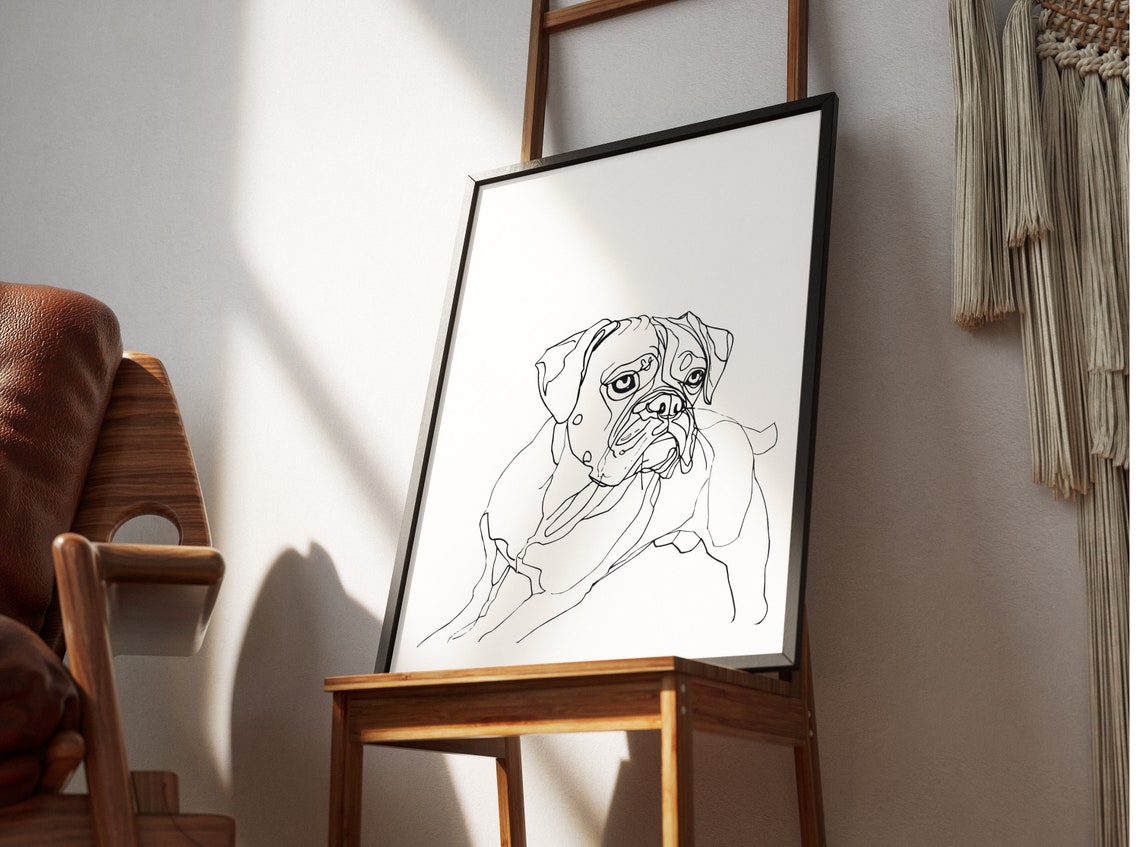 Boxer Dog Head Elegant Continuous Line Drawing Portrait Art Poster - Image 2