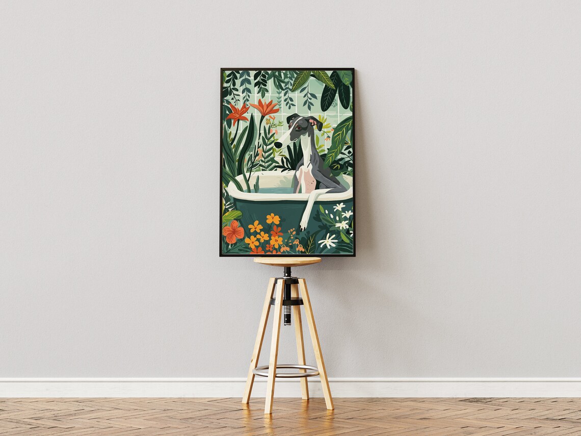 Greyhound Boho Jungle Bathtub Wall Art Print - Image 3