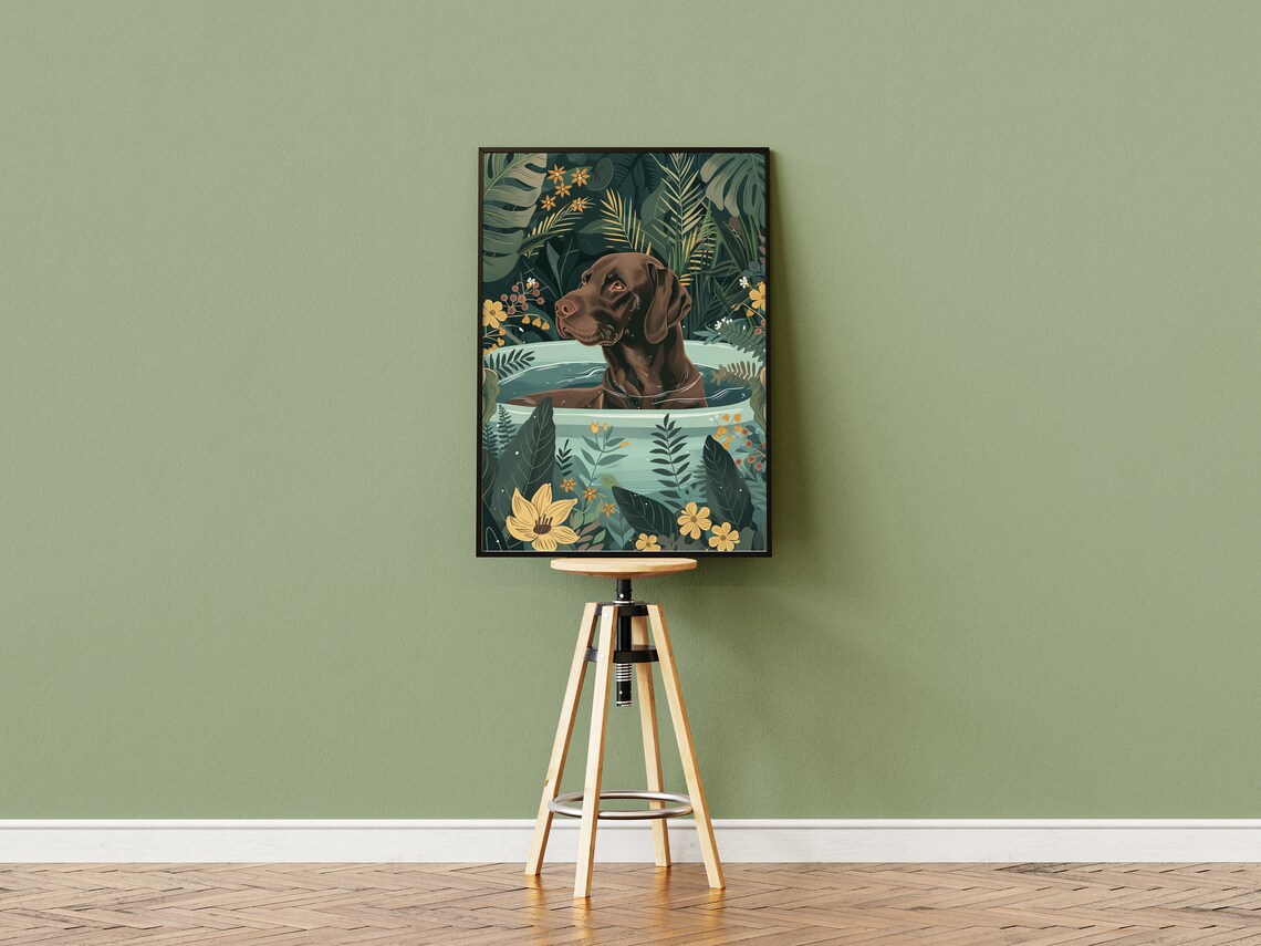Chocolate Labrador Boho Jungle Bathtub Art Print - Image 3