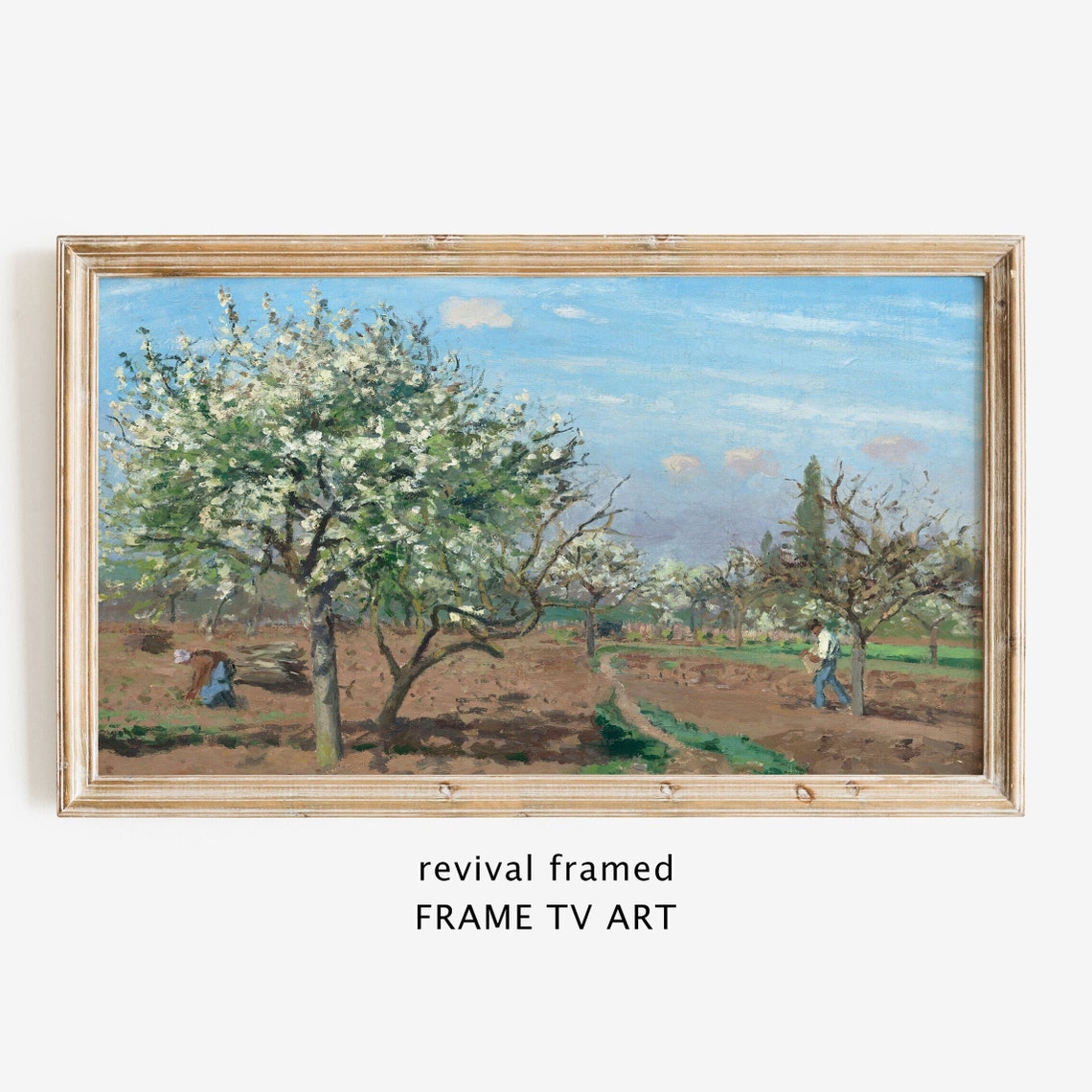 Blossoming Spring Orchard with Farm Workers Vintage Landscape Poster