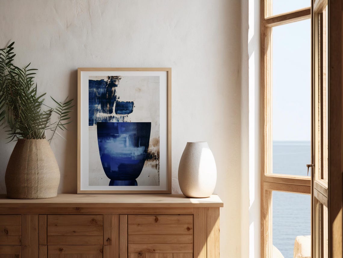 Abstract Blue Ceramic Wall Art Print Modern Minimalist Home Decor