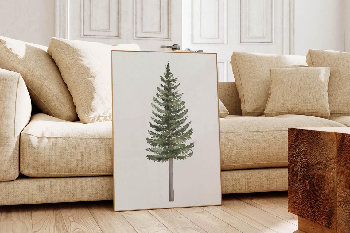 Tall Slender Watercolor Pine Tree Minimal Winter Wall Poster - Image 6