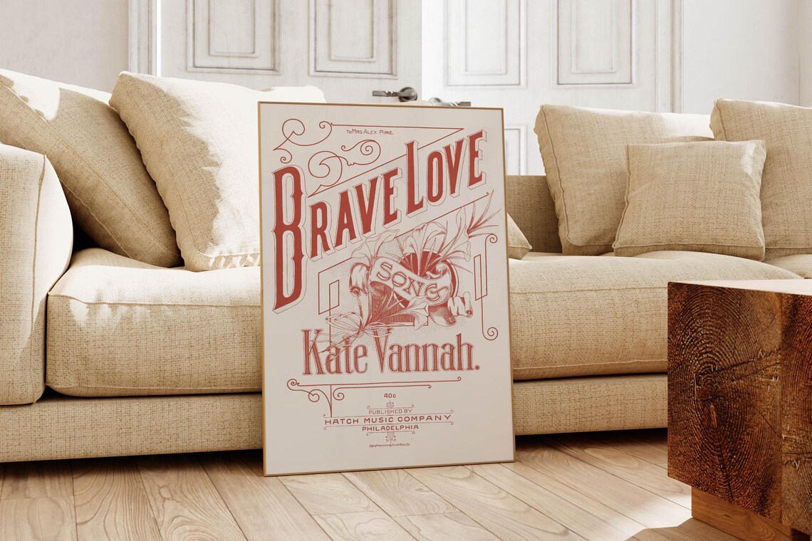 Brave Love Song Kate Vannah Antique Sheet Music Cover Art Poster - Image 4