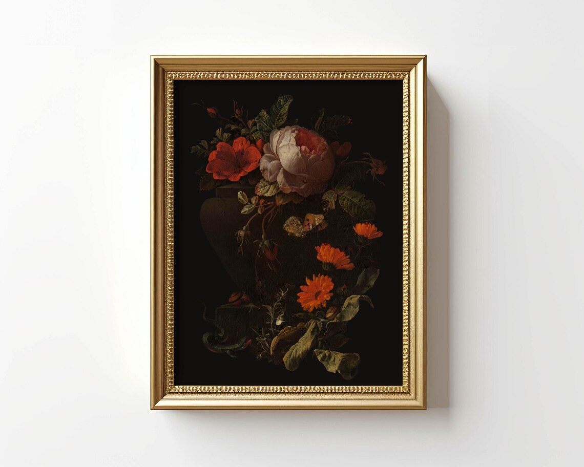Dark Botanical Floral Still Life Dutch Master Moody Vintage Poster - Image 6